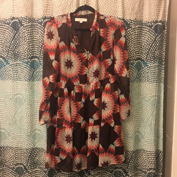 LOFT Patchwork Tie Neck Pocket Dress - Picture 4 of 7